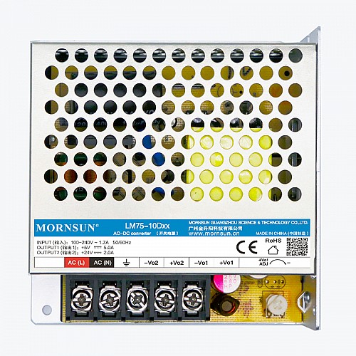 75W 5V/5.0A 24V/2.0A 90-264VAC/120-373VDC Switching Power Supply - LM75-10D0524-20 | StepperOnline CA