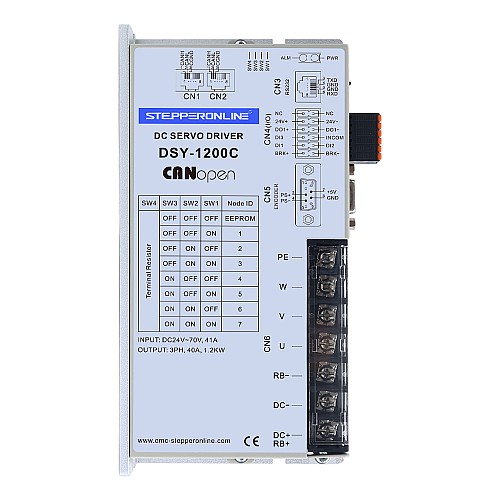DSY Series 1000W CANopen DC Servo Motor 24-70VDC 3.20Nm w/ Brake 3000rpm 17-Bit Incremental Encoder IP65 - DSY-C1000L2B2-M17S | StepperOnline CA