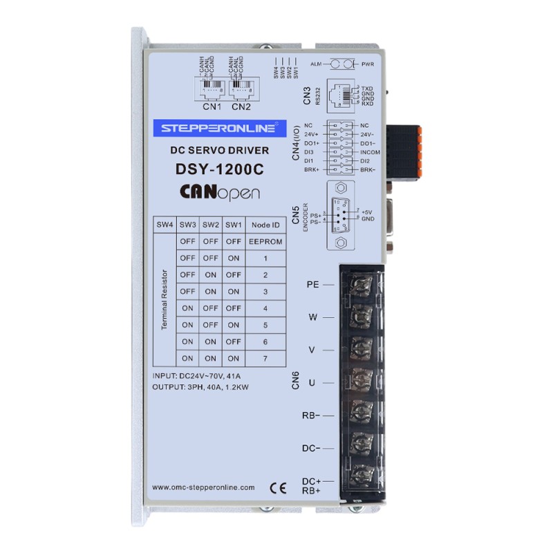 DSY Series 1000W CANopen DC Servo Motor 24-70VDC 3.20Nm w/ Brake 3000rpm 17-Bit Incremental Encoder IP65 - DSY-C1000L2B2-M17S | StepperOnline CA