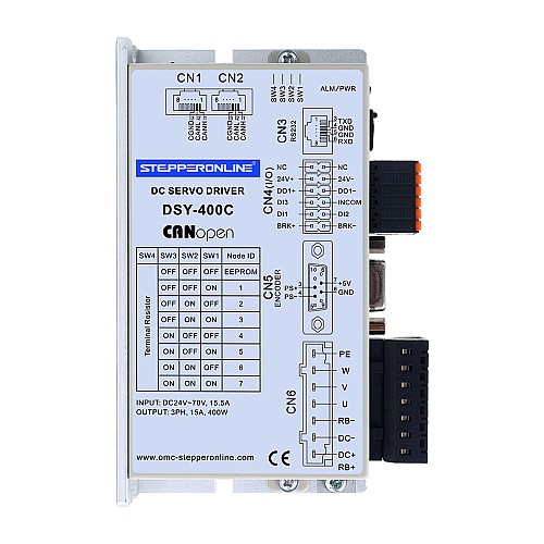 DSY Series 400W CANopen DC Servo Motor 24-70VDC 1.27Nm w/ Brake 3000rpm 17-Bit Incremental Encoder IP65 - DSY-C400L2B2-M17S | StepperOnline CA DSY Series 400W CANopen DC Servo Motor 24-70VDC 1.27Nm w/ Brake 3000rpm 17-Bit Incremental Encoder IP65 - DSY-C400L2B2-M17S | StepperOnline CA