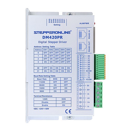 Y Series Modbus RS485 Stepper Driver 0-2.0A 24-50VDC for Nema 11, 14, 17 Stepper Motor - DM420PR | StepperOnline CA Y Series Modbus RS485 Stepper Driver 0-2.0A 24-50VDC for Nema 11, 14, 17 Stepper Motor - DM420PR | StepperOnline CA
