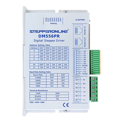 Y Series Modbus RS485 Stepper Driver 0-4.0A 24-50VDC for Nema 23, 24, 34 Stepper Motor - DM556PR | StepperOnline CA