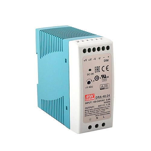 DRA-40-24 MEANWELL 40.8W 24VDC 1.7A 115/230VAC Single Output Switching Power Supply - DRA-40-24 | StepperOnline CA DRA-40-24 MEANWELL 40.8W 24VDC 1.7A 115/230VAC Single Output Switching Power Supply - DRA-40-24 | StepperOnline CA