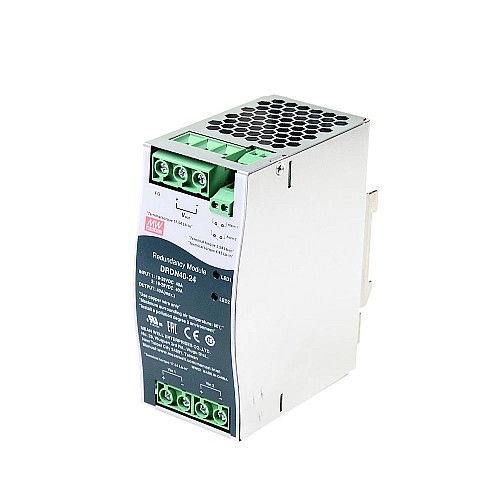 DRDN40-24 MEANWELL 24VDC 40A DIN Rail Type Redundancy Module - DRDN40-24 | StepperOnline CA