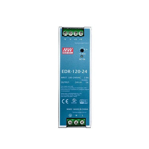 EDR-120-24 MEANWELL 120W 24VDC 5A 115/230VAC DIN Rail Power Supply - EDR-120-24 | StepperOnline CA