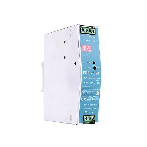 EDR-75-24 MEANWELL 75W 24VDC 3.2A 115/230VAC DIN Rail Power Supply - EDR-75-24 | StepperOnline CA