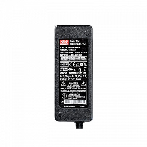 GSM60A05-P1J MEANWELL 30W 5VDC 6A 115/230VAC AC-DC Reliable Green Medical Adaptor - GSM60A05-P1J | StepperOnline CA