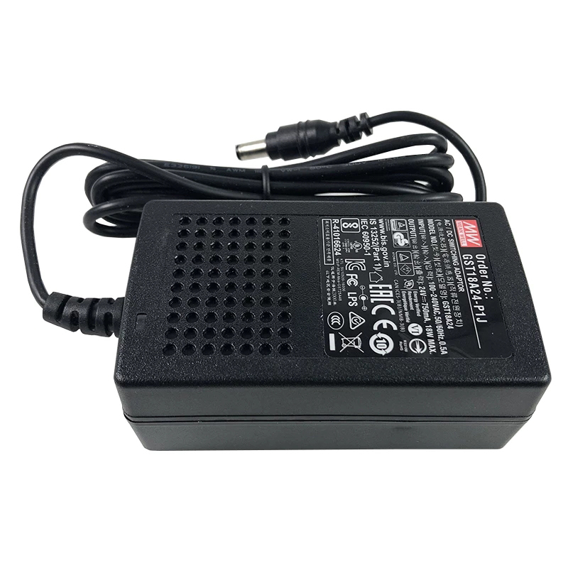 GST18A24-P1J MEANWELL 18W 24VDC 0.75A 115/230VAC AC-DC Reliable Green Industrial Adaptor - GST18A24-P1J | StepperOnline CA