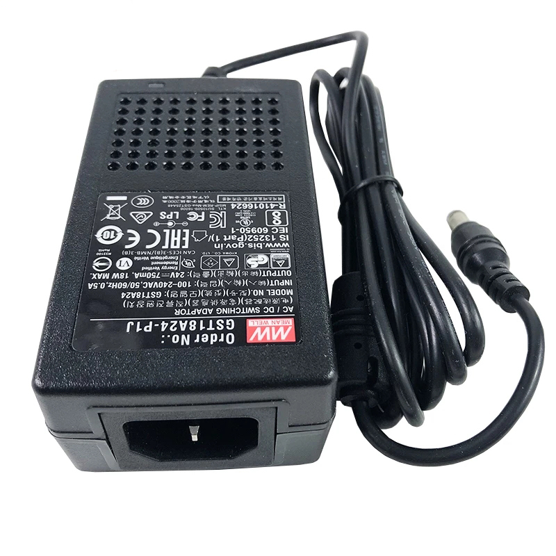 GST18A24-P1J MEANWELL 18W 24VDC 0.75A 115/230VAC AC-DC Reliable Green Industrial Adaptor - GST18A24-P1J | StepperOnline CA