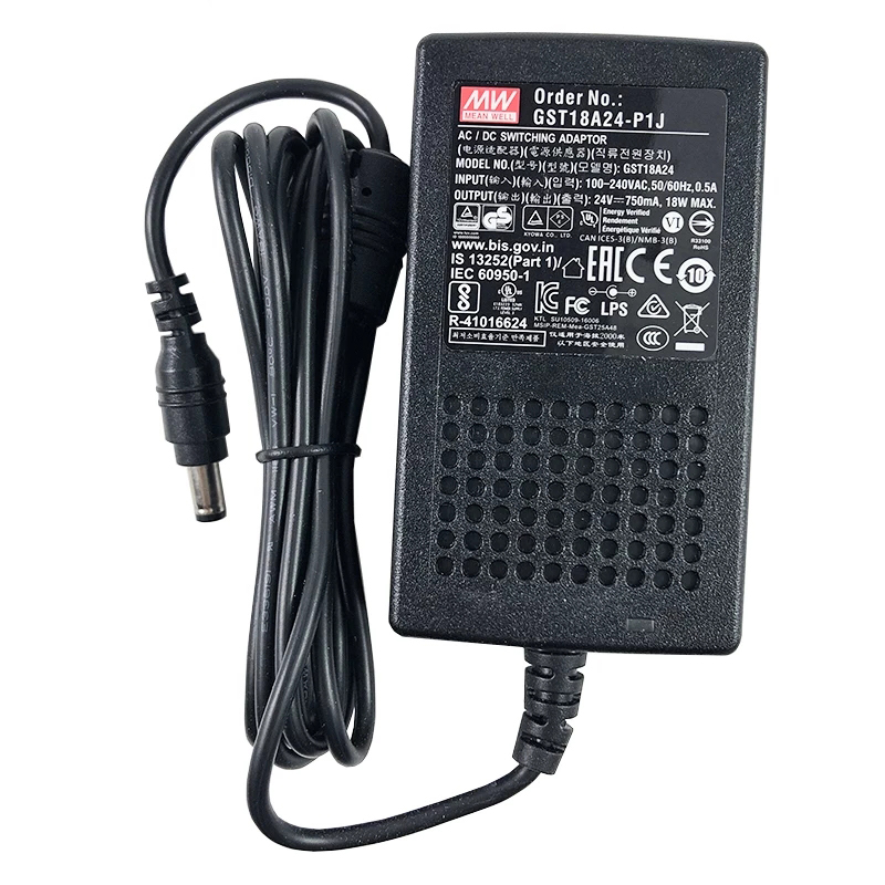 GST18A24-P1J MEANWELL 18W 24VDC 0.75A 115/230VAC AC-DC Reliable Green Industrial Adaptor - GST18A24-P1J | StepperOnline CA