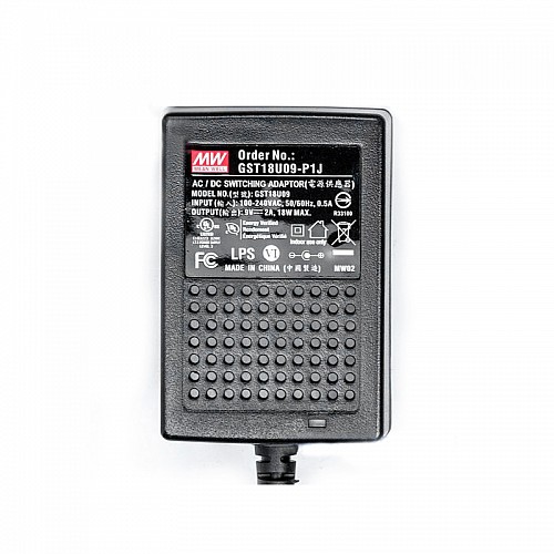 GST18U09-P1J MEANWELL 18W 9VDC 2A 115/230VAC AC-DC Reliable Green Industrial Adaptor - GST18U09-P1J | StepperOnline CA