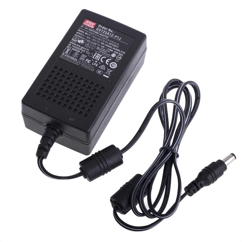 GST25A12-P1J MEANWELL 25W 12VDC 2.08A 115/230VAC AC-DC Reliable Green Industrial Adaptor - GST25A12-P1J | StepperOnline CA