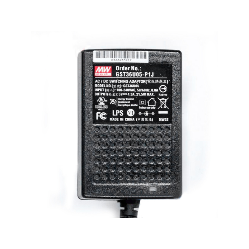 GST36U05-P1J MEANWELL 21.5W 5VDC 4.3A 115/230VAC AC-DC Reliable Green Industrial Adaptor - GST36U05-P1J | StepperOnline CA