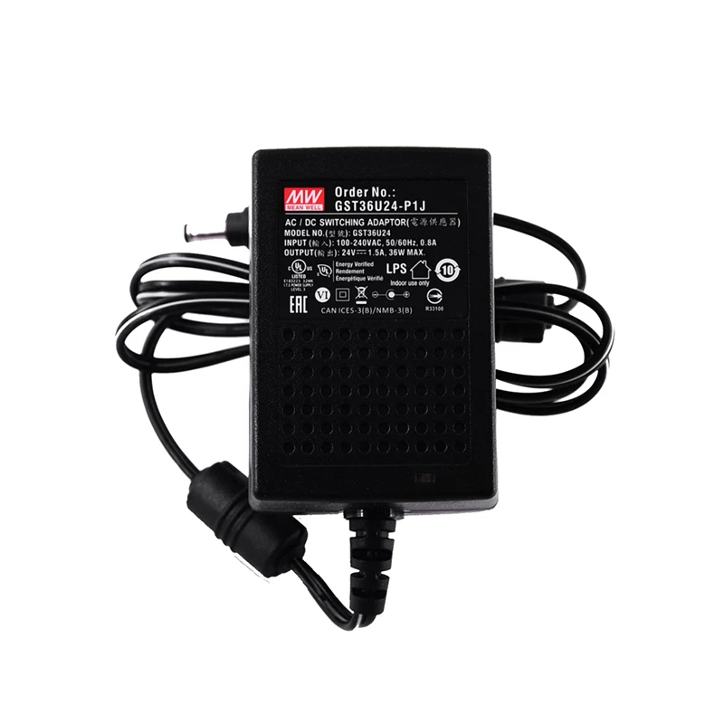 GST36U24-P1J MEANWELL 36W 24VDC 1.5A 115/230VAC AC-DC Reliable Green Industrial Adaptor - GST36U24-P1J | StepperOnline CA