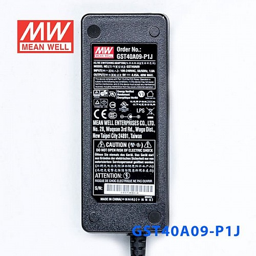 GST40A09-P1J MEANWELL 40W 9VDC 4.45A 115/230VAC AC-DC Reliable Green Industrial Adaptor - GST40A09-P1J | StepperOnline CA