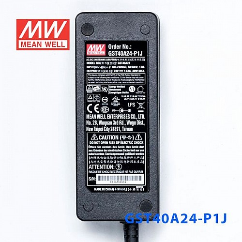 GST40A24-P1J MEANWELL 40W 24VDC 1.67A 115/230VAC AC-DC Reliable Green Industrial Adaptor - GST40A24-P1J | StepperOnline CA