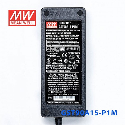 GST90A15-P1M MEANWELL 90W 15VDC 6A 115/230VAC AC-DC Reliable Green Industrial Adaptor - GST90A15-P1M | StepperOnline CA