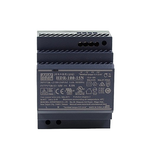 HDR-100-15N MEANWELL 97.5W 15VDC 6.5A 115/230VAC Ultra Slim Step Shape DIN Rail Power Supply - HDR-100-15N | StepperOnline CA HDR-100-15N MEANWELL 97.5W 15VDC 6.5A 115/230VAC Ultra Slim Step Shape DIN Rail Power Supply - HDR-100-15N | StepperOnline CA