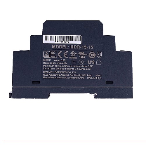 HDR-15-15 MEANWELL 15W 15VDC 1A 115/230VAC Ultra Slim Step Shape DIN Rail Power Supply - HDR-15-15 | StepperOnline CA