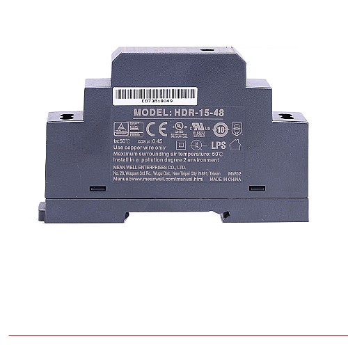 HDR-15-48 MEANWELL 15.4W 48VDC 0.32A 115/230VAC Ultra Slim Step Shape DIN Rail Power Supply - HDR-15-48 | StepperOnline CA