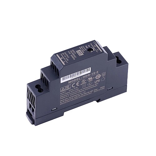 HDR-15-5 MEANWELL 15W 5VDC 2.4A 115/230VAC Ultra Slim Step Shape DIN Rail Power Supply - HDR-15-5 | StepperOnline CA