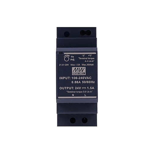 HDR-30-24 MEANWELL 36W 24VDC 1.5A 115/230VAC Ultra Slim Step Shape DIN Rail Power Supply - HDR-30-24 | StepperOnline CA