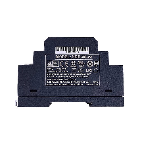 HDR-30-24 MEANWELL 36W 24VDC 1.5A 115/230VAC Ultra Slim Step Shape DIN Rail Power Supply - HDR-30-24 | StepperOnline CA