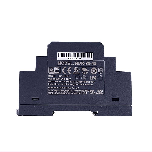 HDR-30-48 MEANWELL 36W 48VDC 0.75A 115/230VAC Ultra Slim Step Shape DIN Rail Power Supply - HDR-30-48 | StepperOnline CA