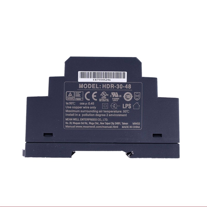 HDR-30-48 MEANWELL 36W 48VDC 0.75A 115/230VAC Ultra Slim Step Shape DIN Rail Power Supply - HDR-30-48 | StepperOnline CA