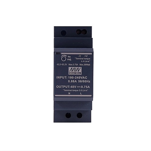 HDR-30-48 MEANWELL 36W 48VDC 0.75A 115/230VAC Ultra Slim Step Shape DIN Rail Power Supply - HDR-30-48 | StepperOnline CA