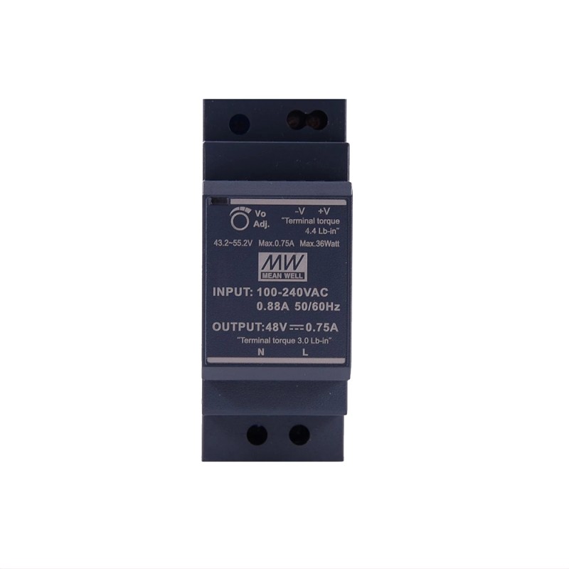 HDR-30-48 MEANWELL 36W 48VDC 0.75A 115/230VAC Ultra Slim Step Shape DIN Rail Power Supply - HDR-30-48 | StepperOnline CA