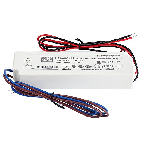 LPV-60-12 MEANWELL 60W 5A 12V Single Output Switching Power Supply - LPV-60-12 | StepperOnline CA