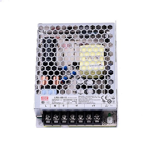 LRS-100-15  MEANWELL 105W 15VDC 7A 115/230VAC Enclosed Switching Power Supply - LRS-100-15 | StepperOnline CA