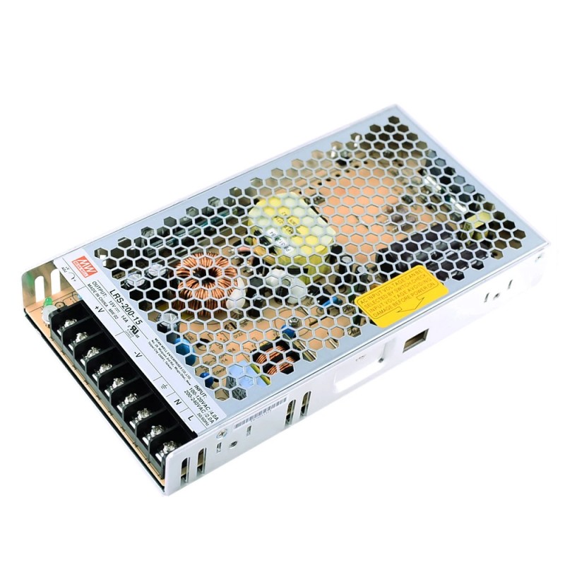 LRS-200-15 MEANWELL 210W 15VDC 14A 115/230VAC Enclosed Switching Power Supply - LRS-200-15 | StepperOnline CA