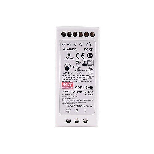 MDR-40-48 MEANWELL 39.8W 48VDC 0.83A 115/230VAC Single Output Industrial DIN Rail Power Supply - MDR-40-48 | StepperOnline CA