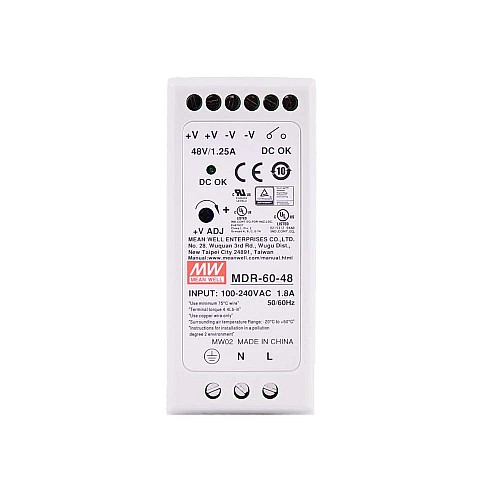 MDR-60-48 MEANWELL 60W 48VDC 1.25A 115/230VAC Single Output Industrial DIN Rail Power Supply - MDR-60-48 | StepperOnline CA