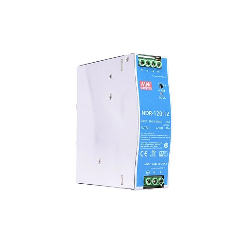 NDR-120-12 MEANWELL 120W 12VDC 10A 115/230VAC Single Output Industrial DIN RAIL - NDR-120-12 | StepperOnline CA