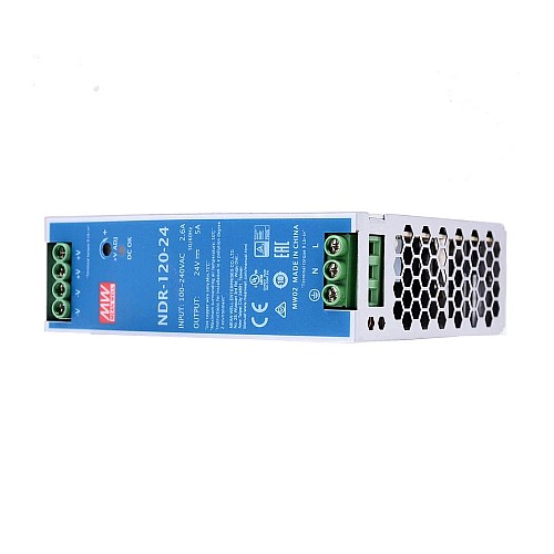 NDR-120-24 MEANWELL 120W 24VDC 5A 115/230VAC DIN Rail Power Supply - NDR-120-24 | StepperOnline CA