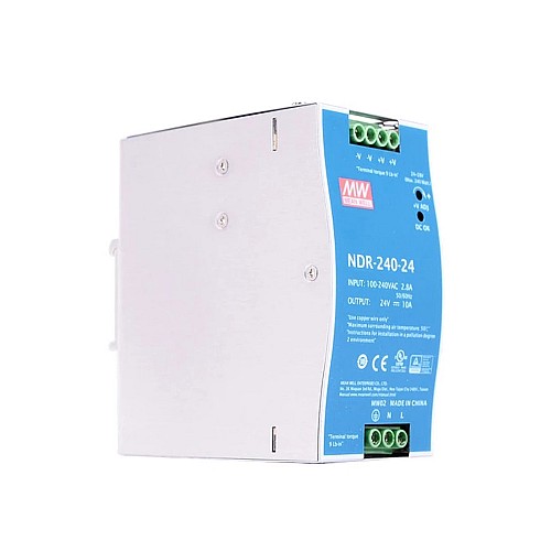 NDR-240-24 MEANWELL 240W 24VDC 10A 115/230VAC DIN Rail Power Supply - NDR-240-24 | StepperOnline CA