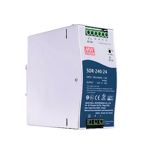 SDR-240-24 MEANWELL 240W 24VDC 10A 115/230VAC With PFC Function DIN Rail Power Supply - SDR-240-24 | StepperOnline CA SDR-240-24 MEANWELL 240W 24VDC 10A 115/230VAC With PFC Function DIN Rail Power Supply - SDR-240-24 | StepperOnline CA