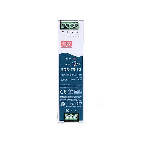 SDR-75-12 MEANWELL 75.6W 12VDC 6.3A 115/230VAC DIN Rail Power Supply - SDR-75-12 | StepperOnline CA SDR-75-12 MEANWELL 75.6W 12VDC 6.3A 115/230VAC DIN Rail Power Supply - SDR-75-12 | StepperOnline CA