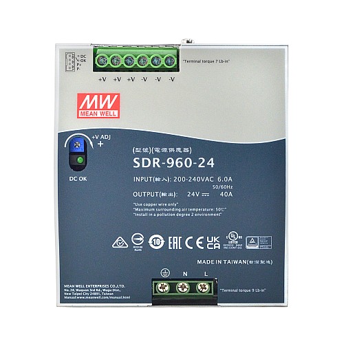 SDR-960-24 MEANWELL 960W 24VDC 40A 230VAC With PFC Function DIN Rail Power Supply - SDR-960-24 | StepperOnline CA SDR-960-24 MEANWELL 960W 24VDC 40A 230VAC With PFC Function DIN Rail Power Supply - SDR-960-24 | StepperOnline CA