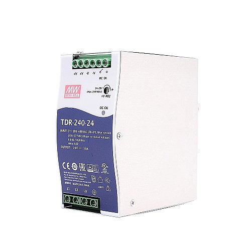 TDR-240-24 MEANWELL 240W 24VDC 10A 400/500VAC Slim Three Phase Industrial DIN Rail With PFC Function - TDR-240-24 | StepperOnline CA