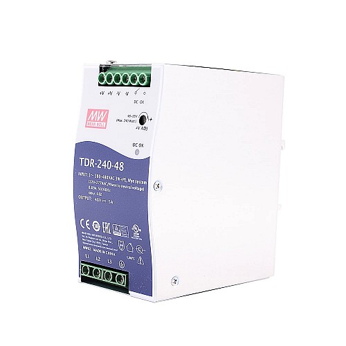 TDR-240-48 MEANWELL 240W 48VDC 5A 400/500VAC Slim Three Phase Industrial DIN Rail With PFC Function - TDR-240-48 | StepperOnline CA TDR-240-48 MEANWELL 240W 48VDC 5A 400/500VAC Slim Three Phase Industrial DIN Rail With PFC Function - TDR-240-48 | StepperOnline CA