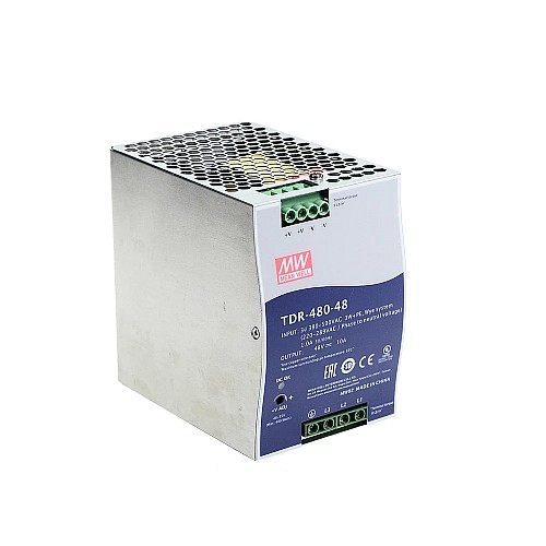 TDR-480-48 MEANWELL 480W 48VDC 10A 400/500VAC Slim Three Phase Industrial DIN Rail With PFC Function - TDR-480-48 | StepperOnline CA