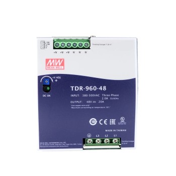 TDR-960-48 MEANWELL 960W 48VDC 20A 400/500VAC Slim Three Phase Industrial DIN Rail With PFC Function
