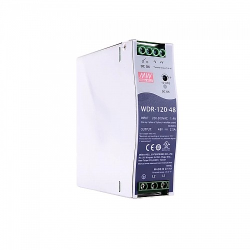WDR-120-48 MEANWELL 120W 48VDC 2.5A 230/400VAC UltraWide Input Industrial DIN Rail Power Supply - WDR-120-48 | StepperOnline CA