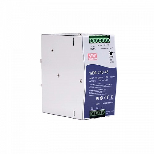 WDR-240-48 MEANWELL 240W 48VDC 5A 230/400VAC UltraWide Input Industrial DIN Rail Power Supply - WDR-240-48 | StepperOnline CA