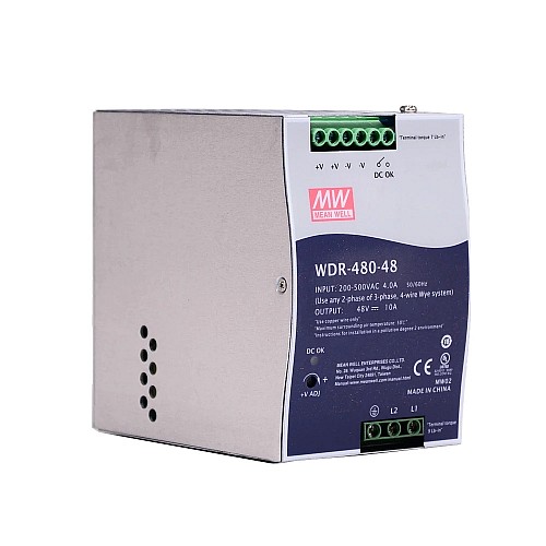 WDR-480-48 MEANWELL 480W 48VDC 10A 230/400VAC UltraWide Input Industrial DIN Rail Power Supply - WDR-480-48 | StepperOnline CA