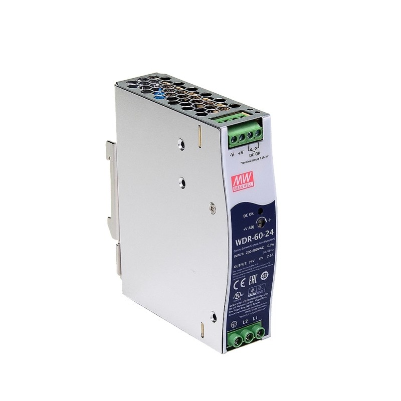 WDR-60-24 MEANWELL 60W 24VDC 2.5A 230/400VAC UltraWide Input Industrial DIN Rail Power Supply - WDR-60-24 | StepperOnline CA